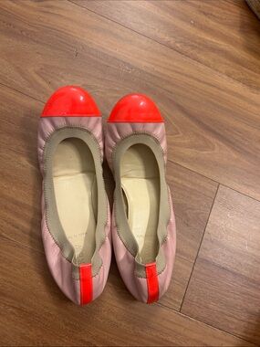 J. Crew Pink Ballet Flats with Bright Coral Toe and Heel Tab